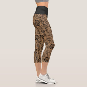 Leggings Capri Patrón de máscara antigua tribal MAYA 1