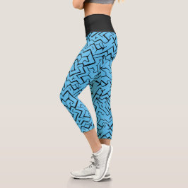 Leggings Capri Patrón de meandro azul claro | Maze moderno