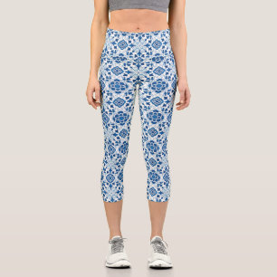 Leggings Capri Patrón de mosaico de azulejos azules portugueses v