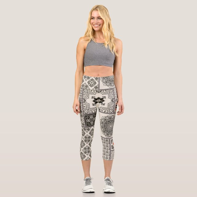 Leggings Capri Patrón de mosaico de la alfombra mallónica islámic (Anverso)
