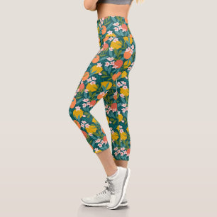 Leggings Capri Patrón de Naranja de cosecha de limón