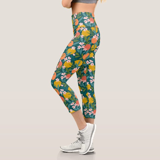 Leggings Capri Patrón de Naranja de cosecha de limón (Izquierda)