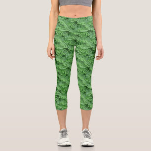 Leggings Capri Patrón de naturaleza de los ferrys verdes flojos