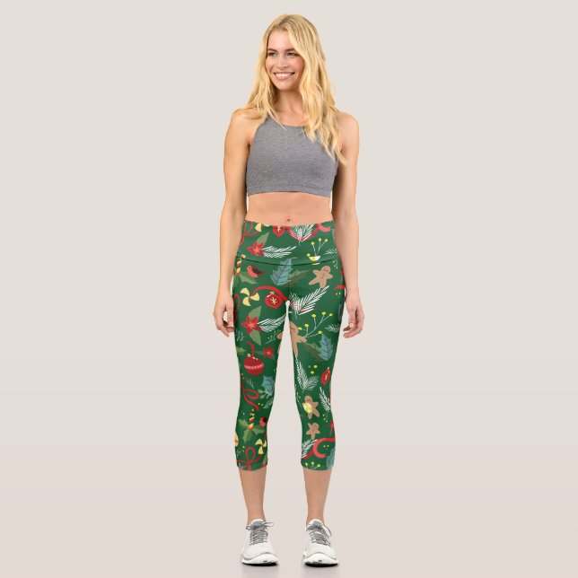 Leggings Capri Patrón de Navidad 5 (Anverso)