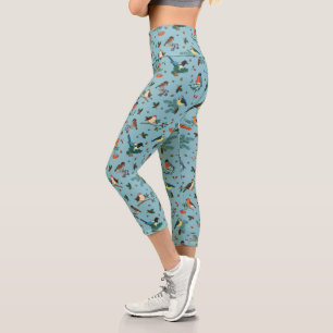 Leggings Capri Patrón de Navidades de aves de invierno festivas