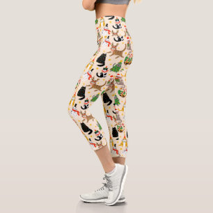 Leggings Capri Patrón de Navidades de gatos festivos