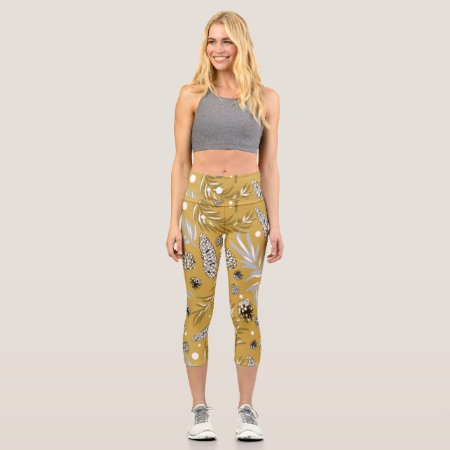 Leggings Capri Patrón de navidades, Nieve de pino 6 (Anverso)
