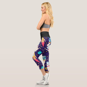 Leggings Capri Patrón de niños astronautas de panda y ratón