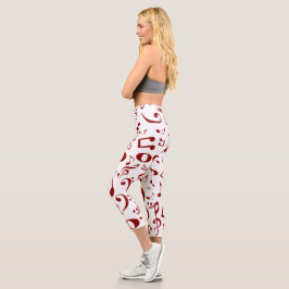 Leggings Capri Patrón de Nota Personalizado Rojo y Blanco