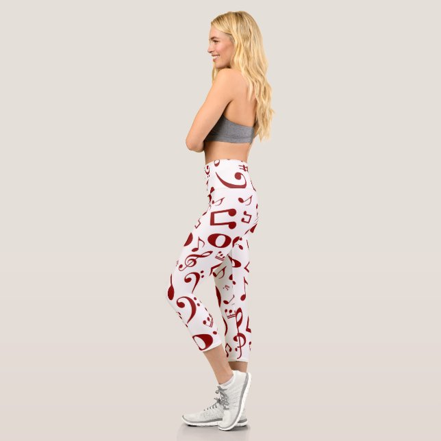 Leggings Capri Patrón de Nota Personalizado Rojo y Blanco (Izquierda)