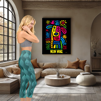 Leggings Capri Patrón de onda verde azulada con texto y logotipo 