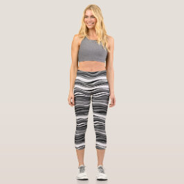 Leggings Capri Patrón de ondas monocromas