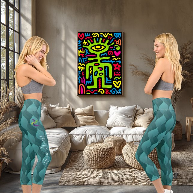 Leggings Capri Patrón de ondas Verde azuladas de verano: Personal (Subido por el creador)