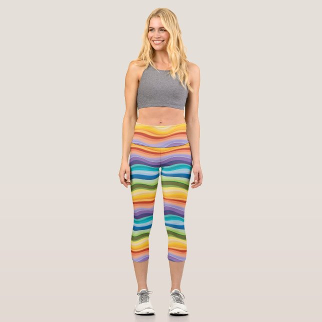 Leggings Capri Patrón de Ondulaciones Multicolores 2 (Anverso)