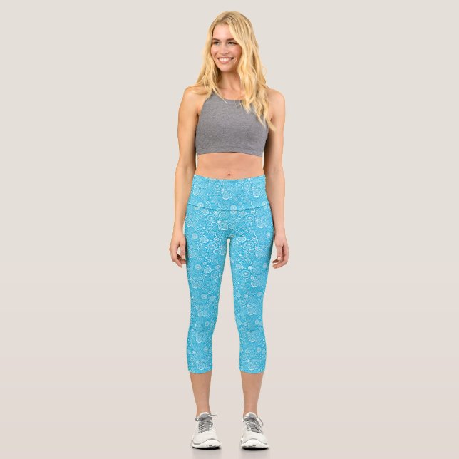 Leggings Capri Patrón de ornamento gris azul (Anverso)