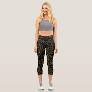 Leggings Capri Patrón de oro de lunas y estrellas