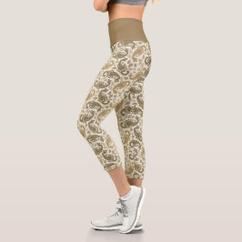 Leggings Capri Patrón de paisley beige-marrón alto capris caprich