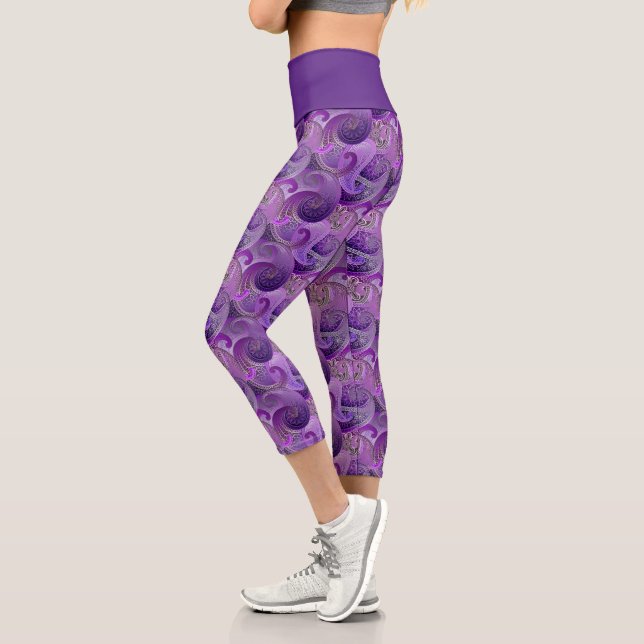 Leggings Capri Patrón de paisley púrpura de moda (Izquierda)