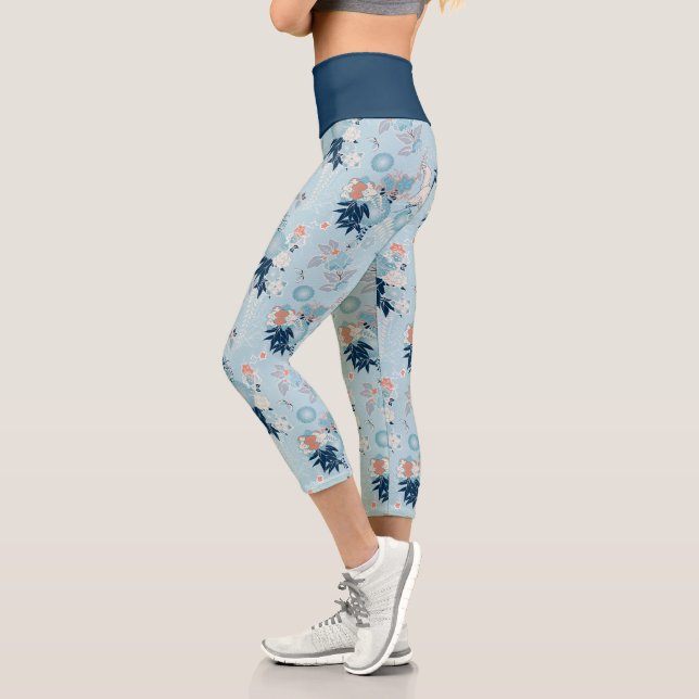 Leggings Capri Patrón de pájaro de estilo japonés (Izquierda)
