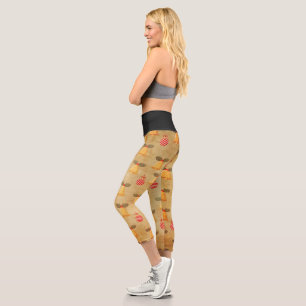 Leggings Capri Patrón de papel de Navidad vintage con campanas