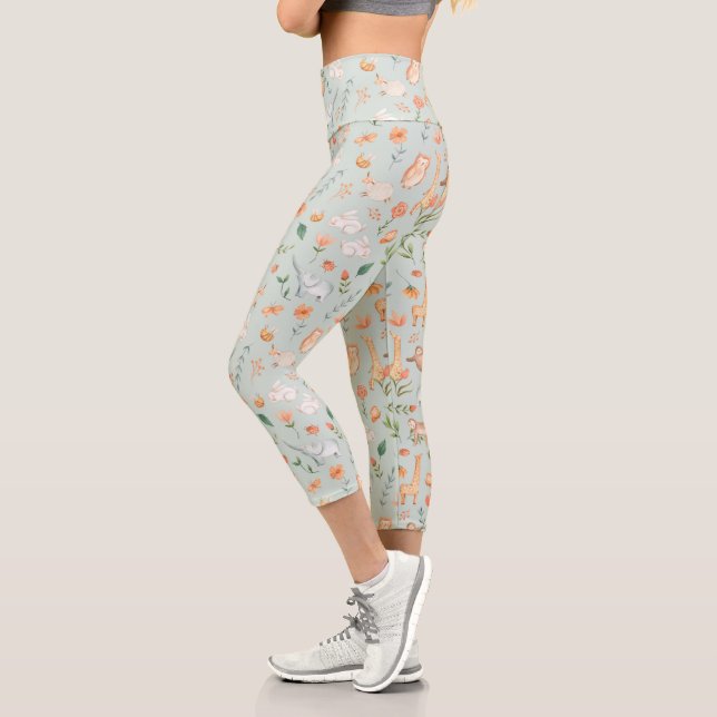 Leggings Capri Patrón de Pastel de Animales Pequeños Verde azulad (Izquierda)