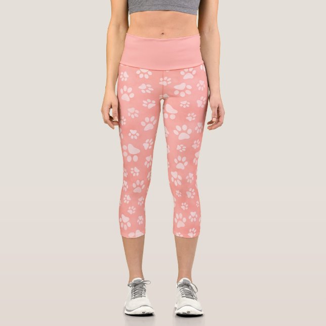 Leggings Capri Patrón de patas lindas rosa (Anverso)