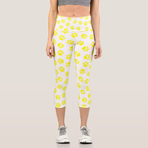 Leggings Capri Patrón De Patas, Patas De Perro, Patas Amarillas