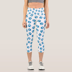 Leggings Capri Patrón De Patas, Patas De Perro, Patas Azules