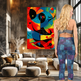 Leggings Capri Patrón de patchwork azul y morado | Denim acolchad