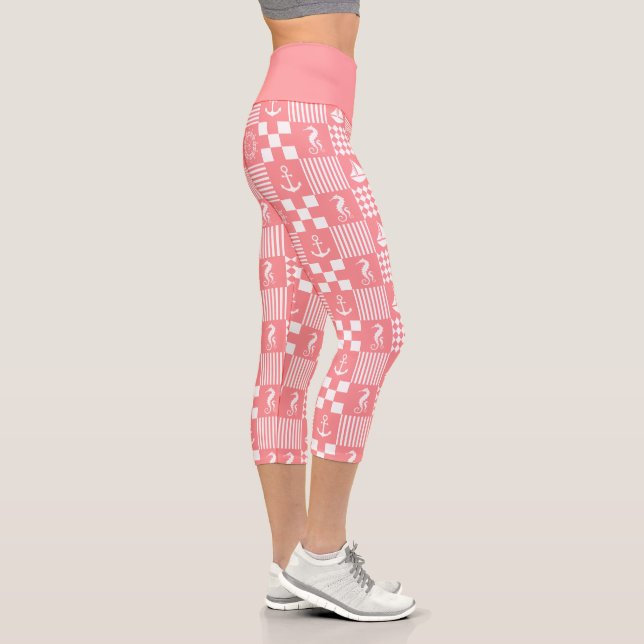 Leggings Capri Patrón de patchwork náutico rosa (Derecha)