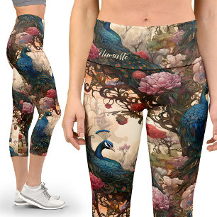 Leggings Capri Patrón de pavo real victoriano Capri Yoga