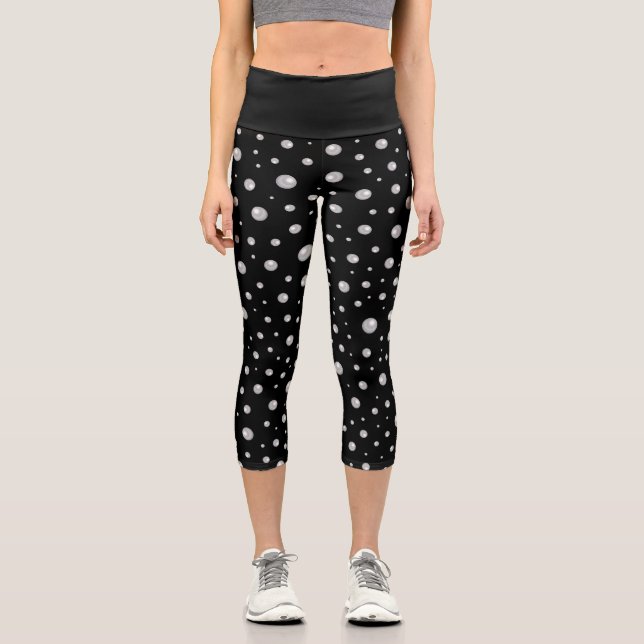 Leggings Capri Patrón de perla en fondo negro (Anverso)