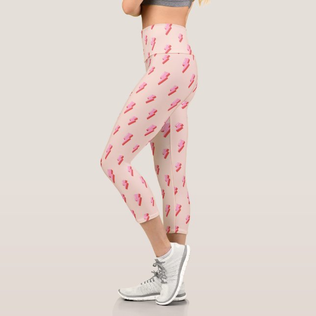 Leggings Capri Patrón de pernos de luz rosa (Izquierda)