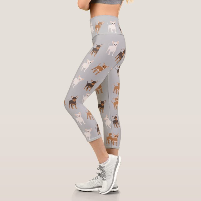 Leggings Capri Patrón de perro chihuahua (Izquierda)