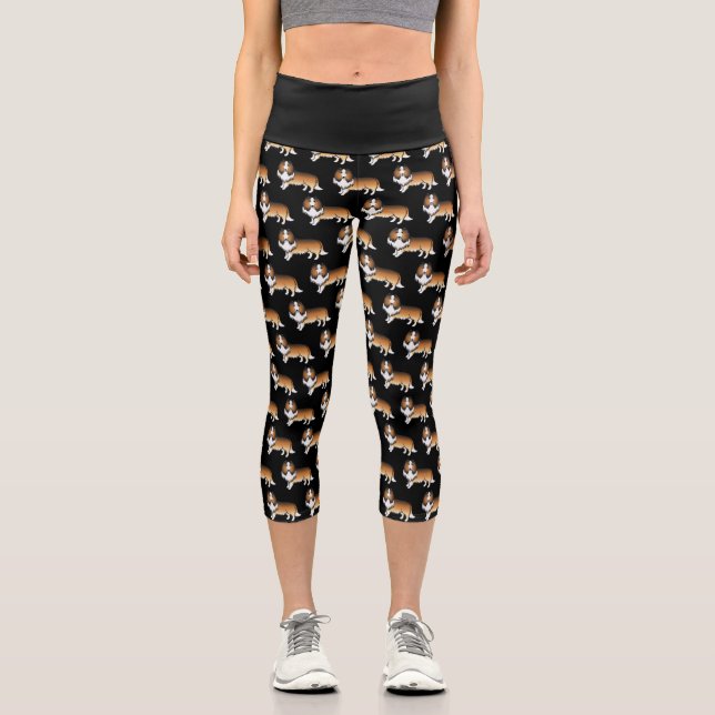 Leggings Capri Patrón de perro de dibujos animados Collie Áspero  (Anverso)