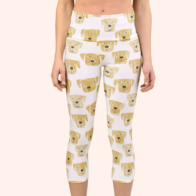 Leggings Capri Patrón de perro recuperador de Labrador dorado lin (Fun Golden Labrador Retriever Dog capri leggings yoga pants)