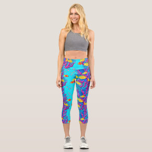 Leggings Capri Patrón de pescado tropical sin foco