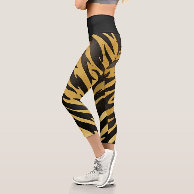 Leggings Capri Patrón de piel alterada de tigres retro (Izquierda)