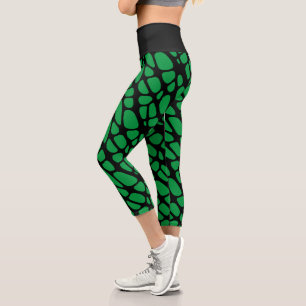 Leggings Capri Patrón de piel orgánica del resumen verde y negro