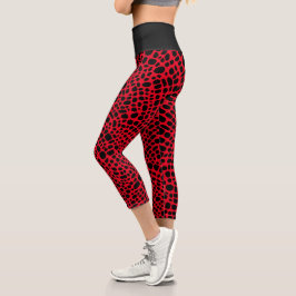 Leggings Capri Patrón De Piel Psicodélico Rojo Y Negro