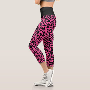 Leggings Capri Patrón De Piel Psicodélico Rosa Y Negro