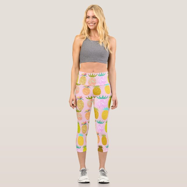 Leggings Capri Patrón de Piña Jugosa (Anverso)
