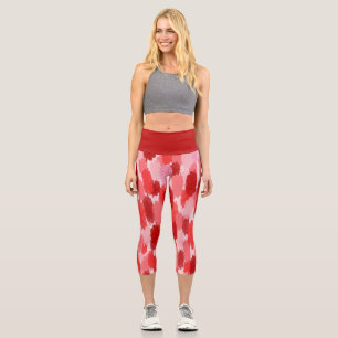 Leggings Capri Patrón de pinceles de resumen rosado rojo