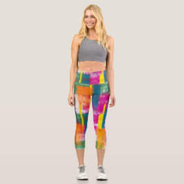Leggings Capri Patrón de pintura arco iris abstracto