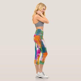 Leggings Capri Patrón de pintura de arcoíris abstracto