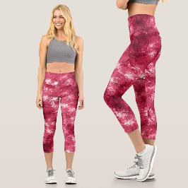 Leggings Capri Patrón de pintura de mármol magenta de estilo mode