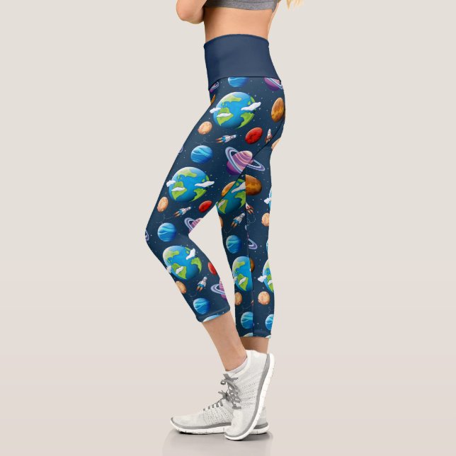 Leggings Capri Patrón de planeta y estrellas (Izquierda)