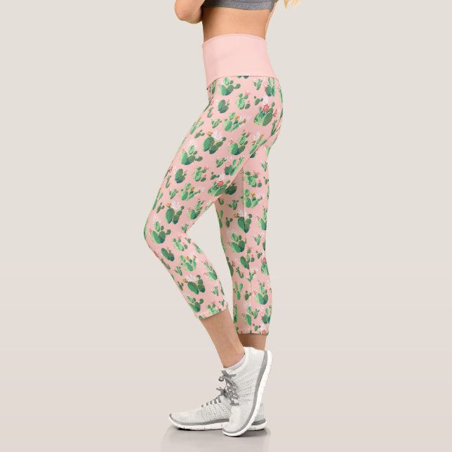 Leggings Capri Patrón de planta de cactus verde agudo (Izquierda)