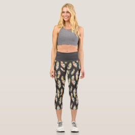 Leggings Capri Patrón de plumas de estilo boho