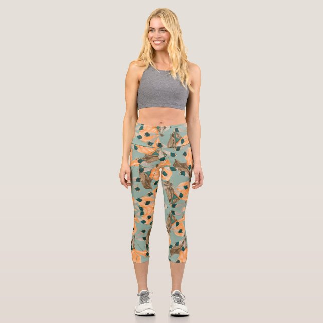 Leggings Capri Patrón de polilla vintage Piernas capri (Anverso)